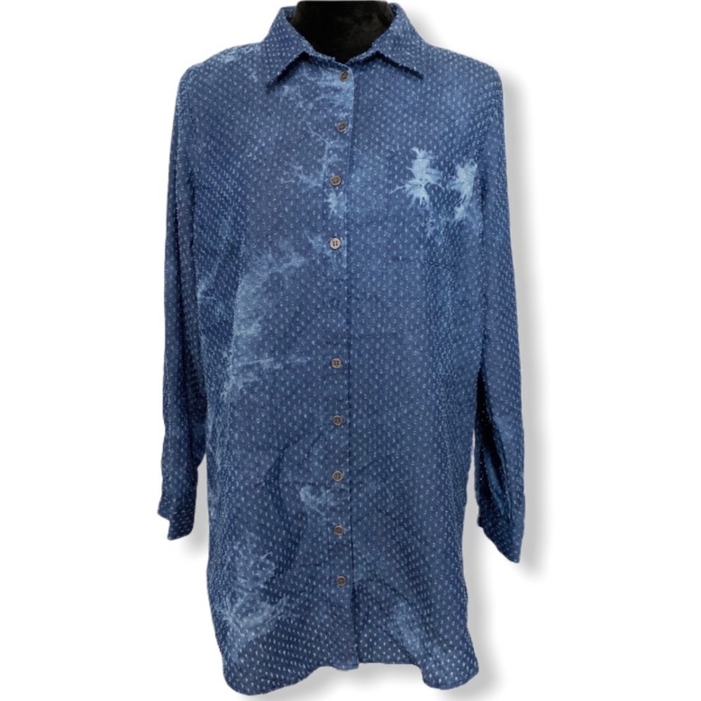 LIME Blue denim textured holes tie dye tunic or shirt dress size Medium